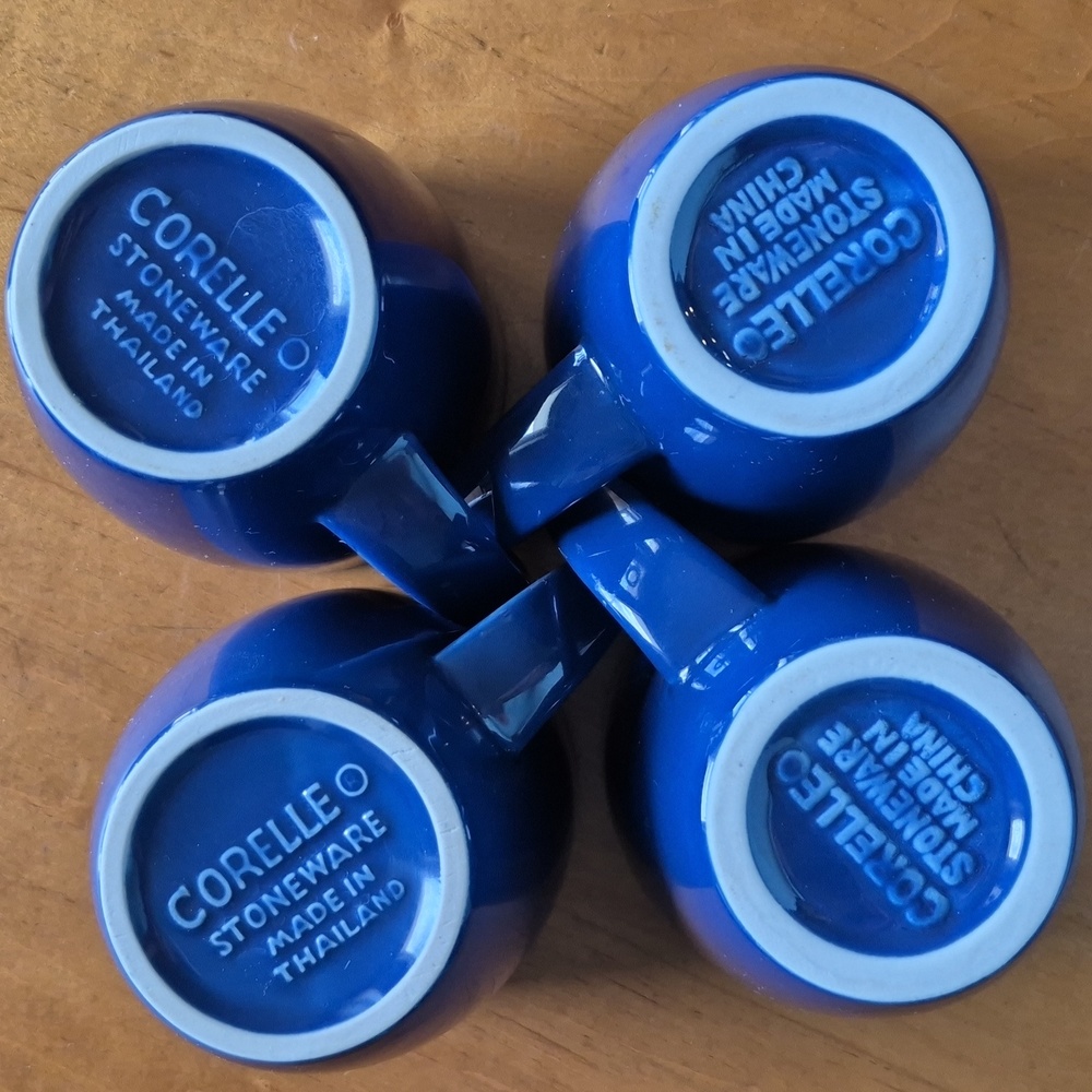 Corelle Cobalt Blue Stoneware Coffee Mug Set of 4 - Picture 3 of 4